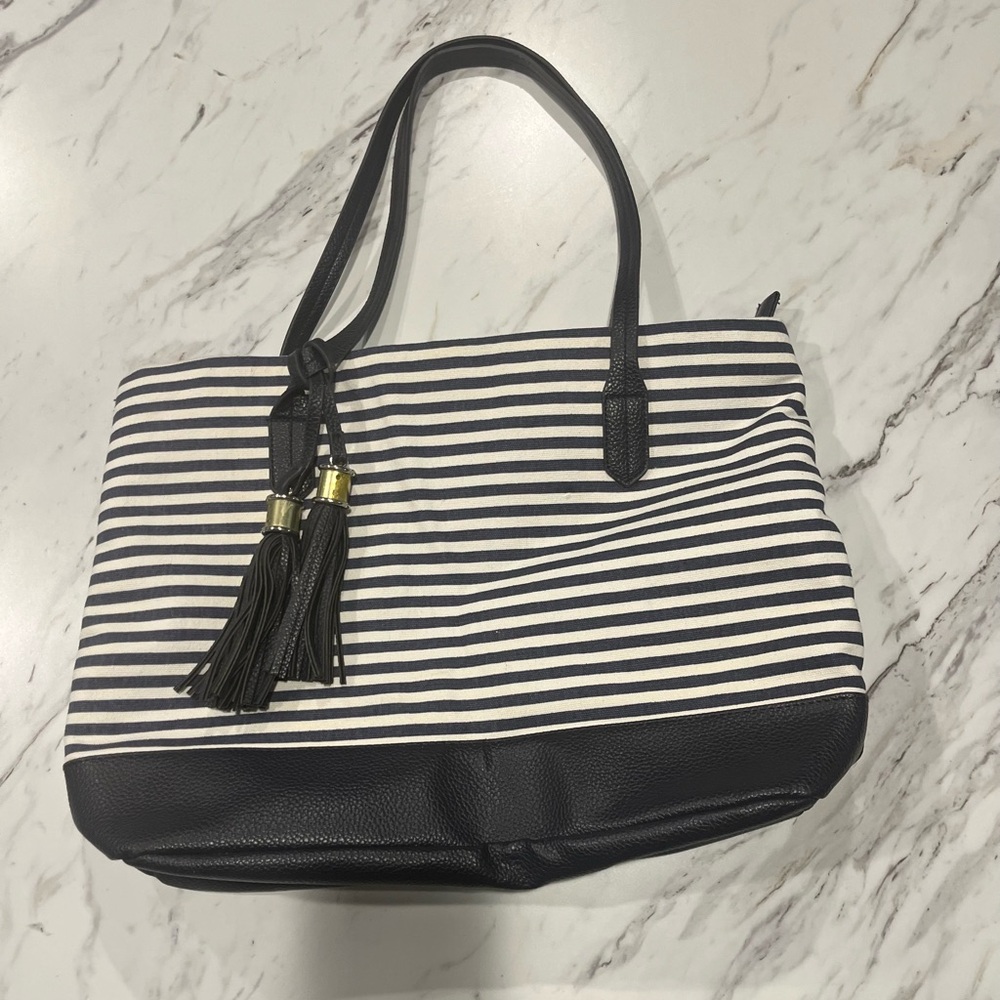 Striped Navy and White Tote Bag